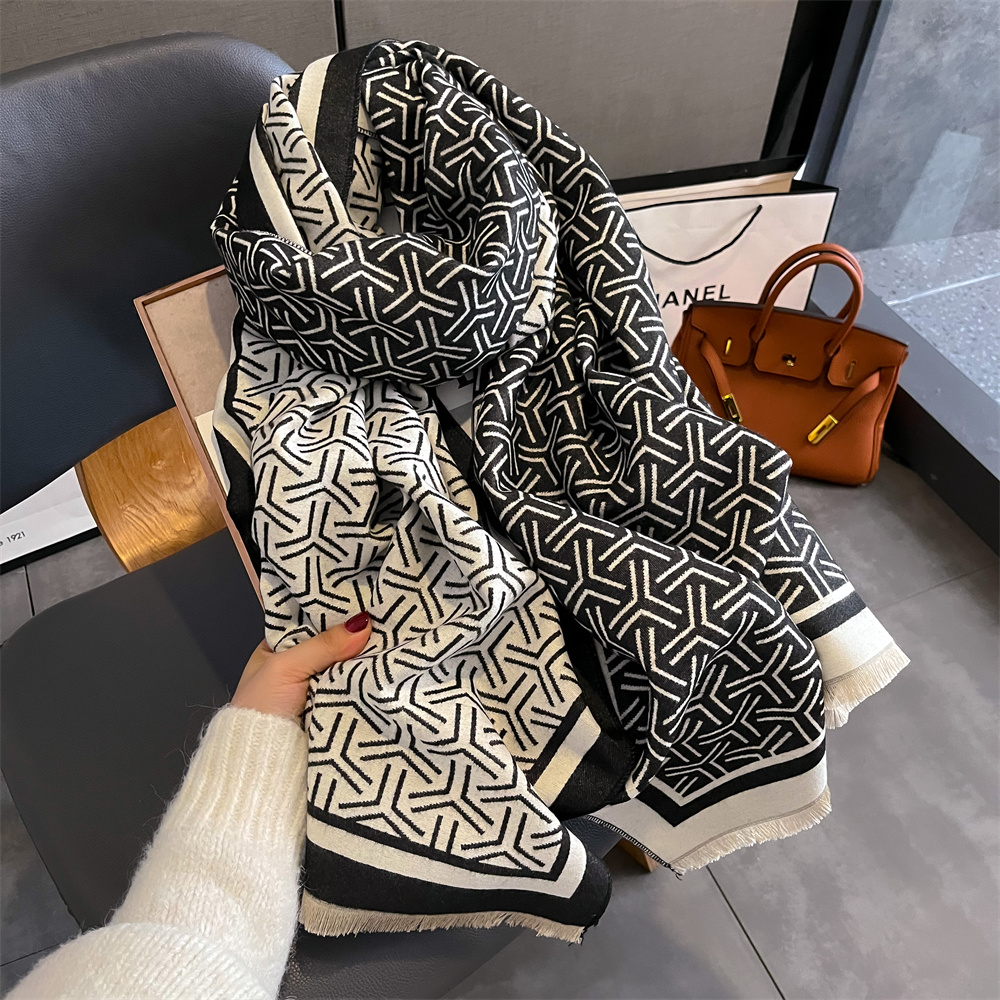 Cashmere Pashmina Wrap - Luxury Cashmere Stripe Scarf Winter Women