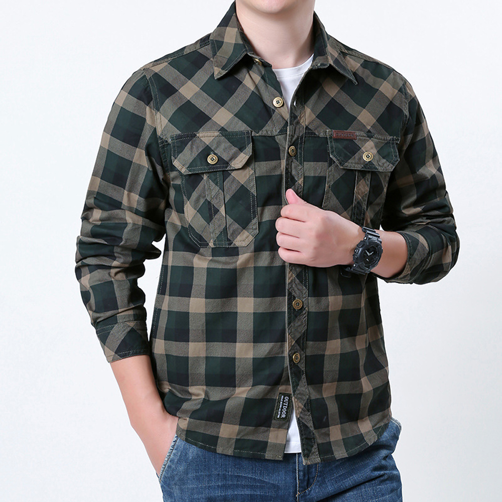 Spring Autumn Men's Cotton Pla – обзор и цена Flannel Shirt Lined