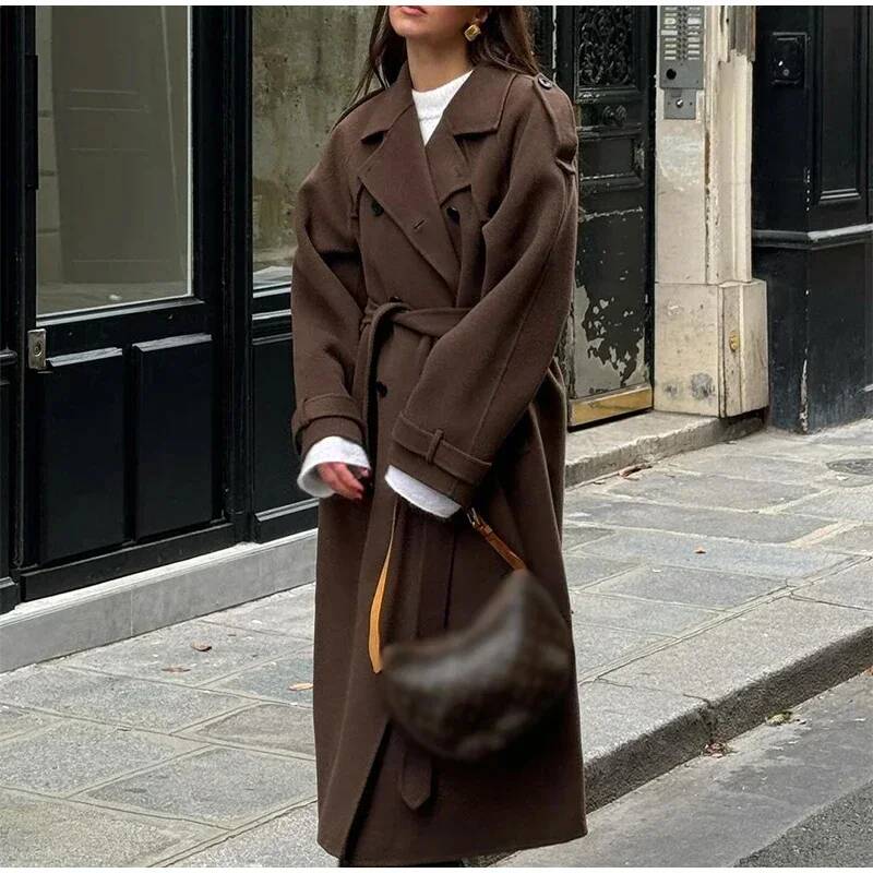 Elegant Grey Belt Long Faux Wo – обзор и цена Wool Coat Peacoat