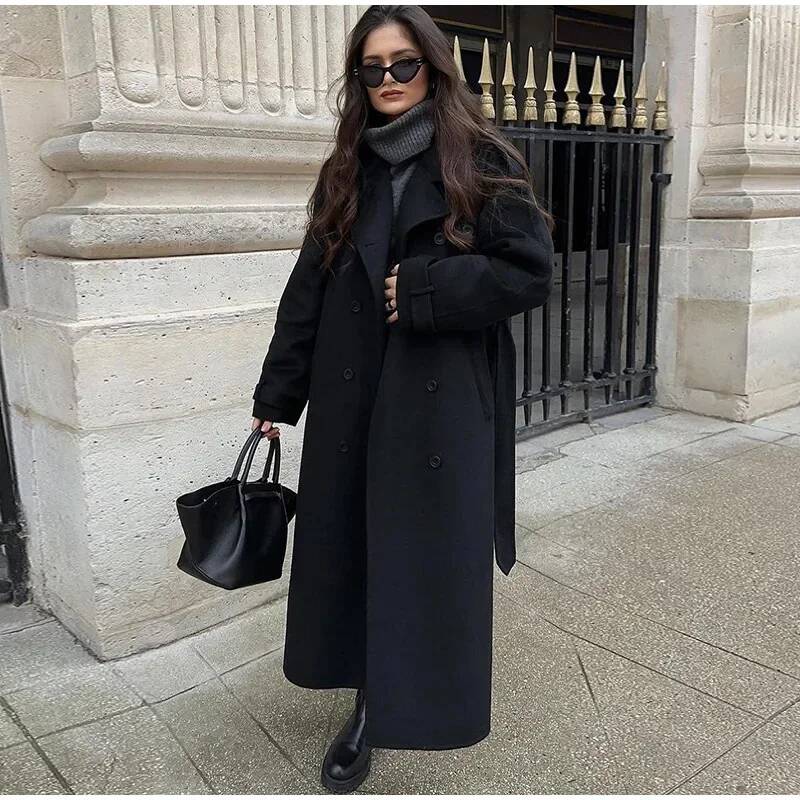 Elegant Grey Belt Long Faux Wo – обзор и цена Wool Coat Peacoat